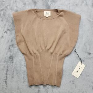 NEW Twine and String Sweater Womens L Brown Sleeveless Padded Shoulders Stretch